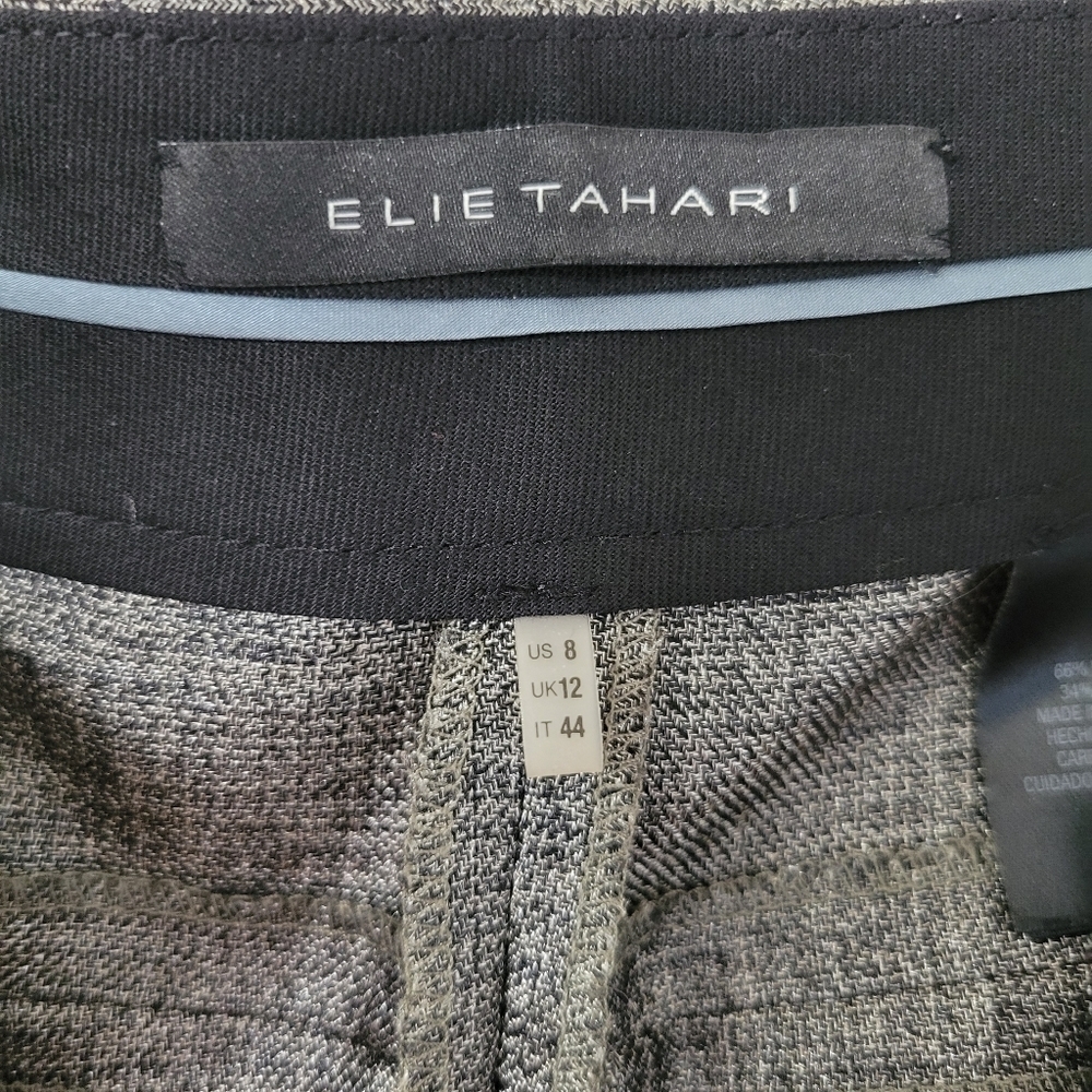 Elie Tahari Black & Silver Metallic Wool Blend Straight Leg Pant Size 6 - Picture 7 of 10
